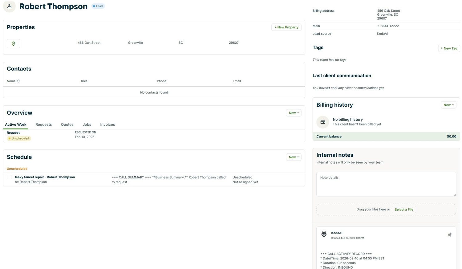 New client filed in your service application