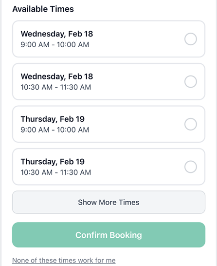 Smart scheduling — customer picks a time